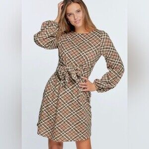 Davi & Dani tartan plaid tie waist knit dress with pockets size small